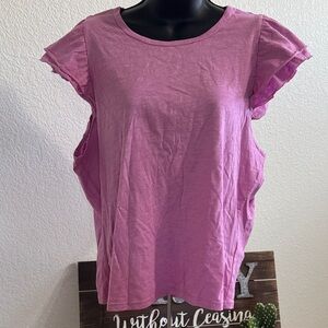 DKNY Jeans Fuchsia Short Sleeve Ruffle Blouse – Size XL – New with Tags